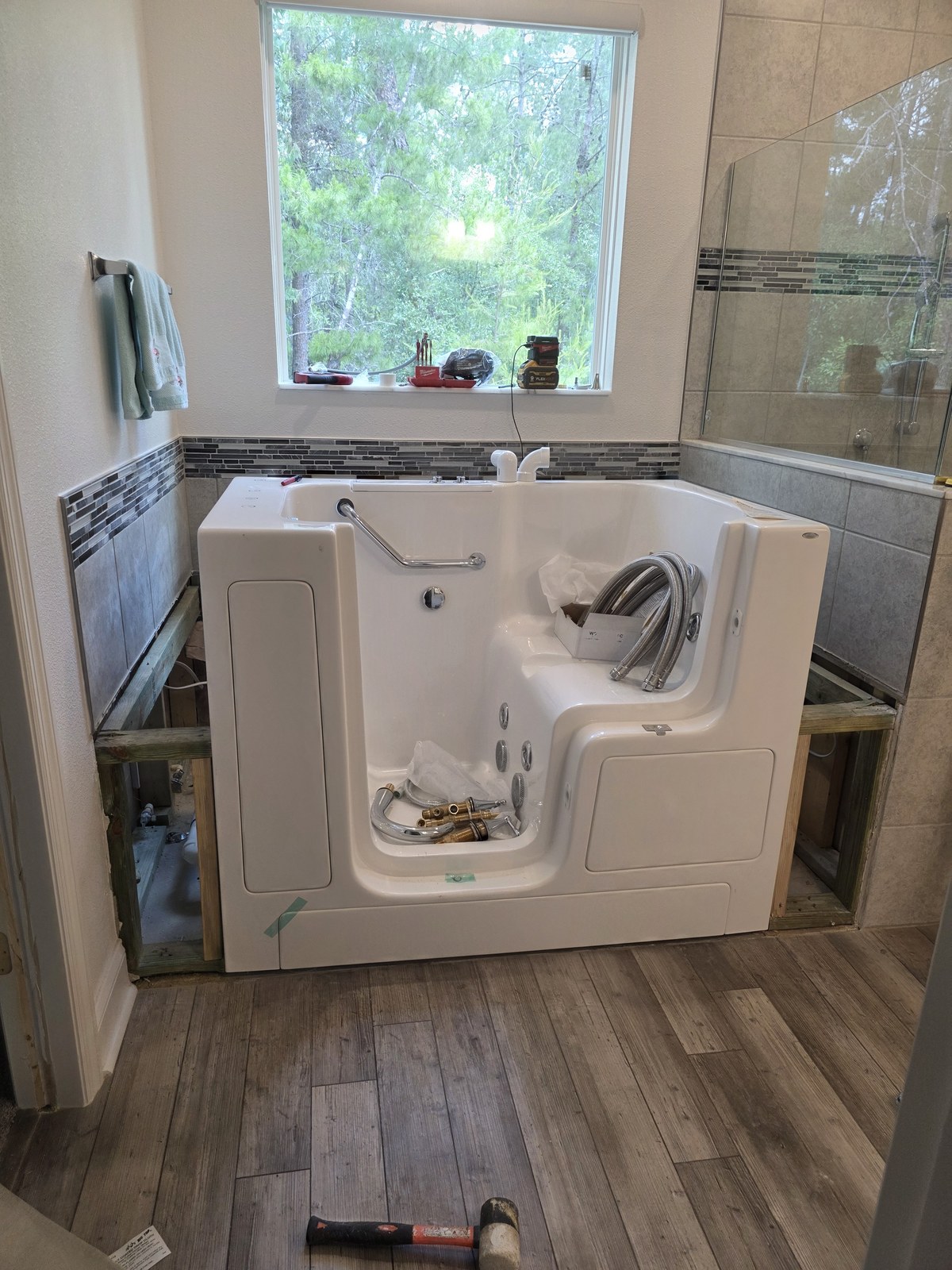 Walk-in bathtub installation framing and fit preparation
